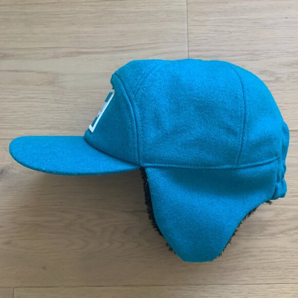 HOKA ONE ONE Wool Aviator Trapper Hat Blue Winter Ear Flap Ski Outdoor Cap - Picture 6 of 14